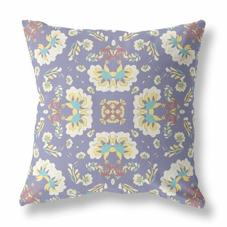 PALACEDESIGNS 16 in. Floral Indoor & Outdoor Zip Throw Pillow Purple & Off-White PA3100677